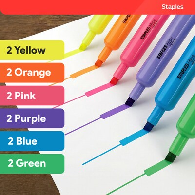 Staples Hype Tank Highlighters, Chisel Tip, Assorted, Dozen (29204-CC)