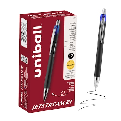 uni Jetstream RT Retractable Ballpoint Pen, Medium Point, 1.0mm, Blue Ink, Dozen (73833)