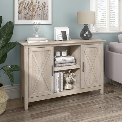 Bush Furniture Key West 30" Accent Cabinet with Doors and 4 Shelves, Washed Gray (KWS146WG-03)