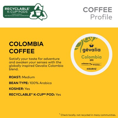 Gevalia Colombian Coffee Keurig® K-Cup® Pods, Medium Roast, 22/Box (5304)