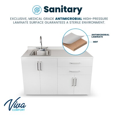 Viva Comfort 36.32'' Exam Room Storage Cabinet With Left Sink, 2-Shelves, 2-Drawers, Gray (ADI902-B-48-L-GRY)