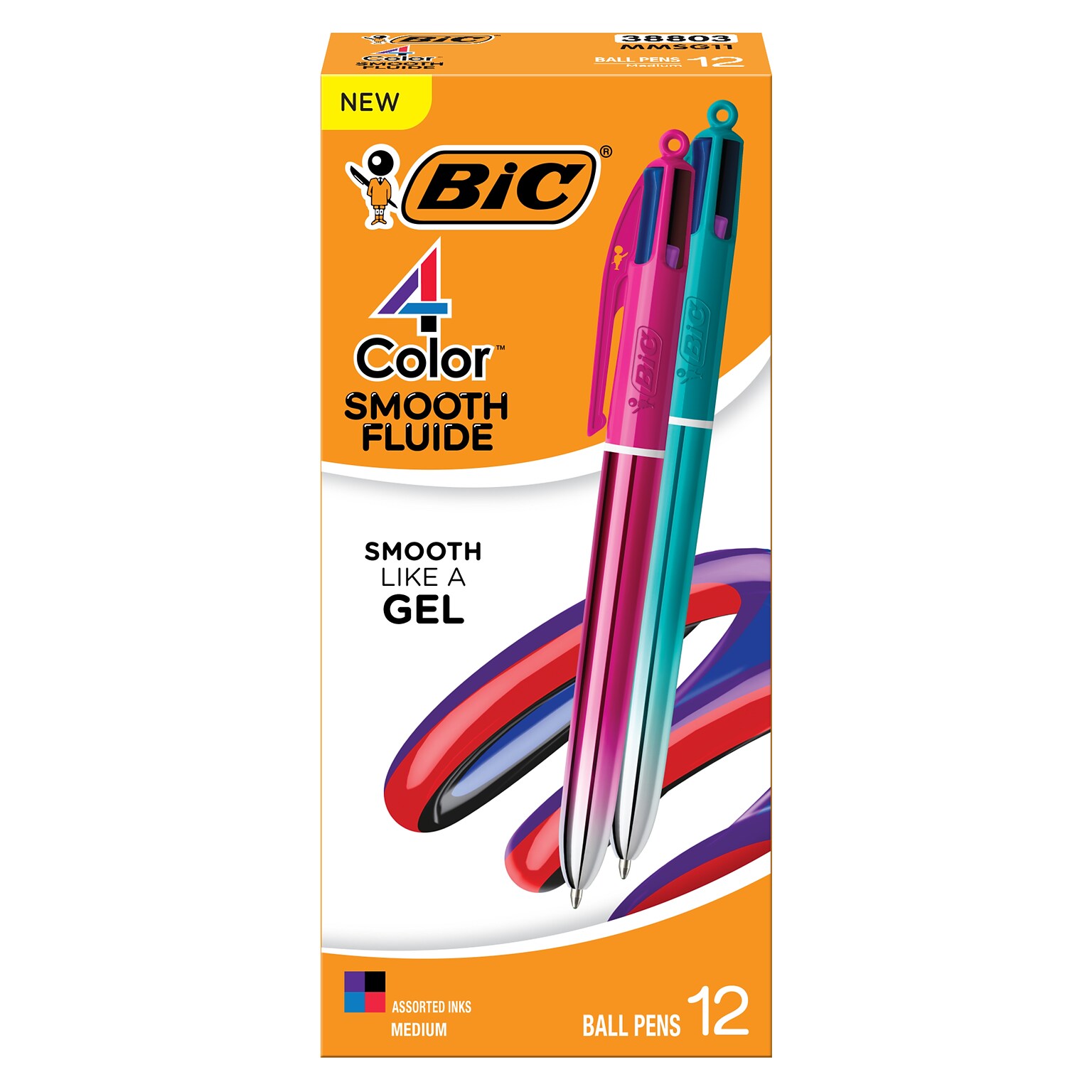 BIC 4-Color Smooth Gradient Retractable Ballpoint Pen, Assorted Ink, 12/Pack (MMSG11-AST)