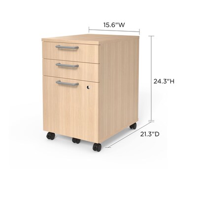 Union & Scale™ Essentials 3-Drawer Mobile Vertical File Cabinet, Letter/Legal, Lockable, 24.3"H x 15.6"W x 21.3"D, Natural