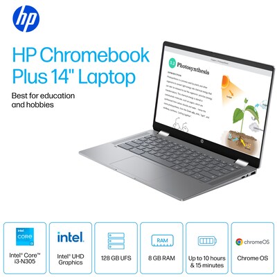 HP Chromebook Plus x360 14" FHD, Intel Core i3-N305, 8GB RAM, 128GB UFS, +10.25 hours battery, Chrome OS