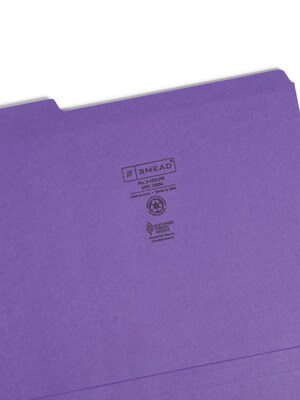 Smead Reinforced File Folder, 3 Tab, Letter Size, Purple, 100/Box (13034)
