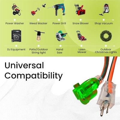 GoGreen Power 15' Indoor/Outdoor Extension Cord, 16 AWG, Orange (GG-13715)