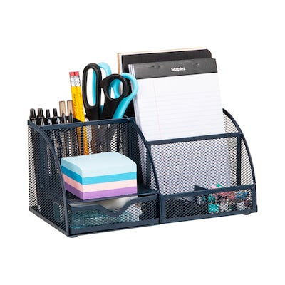 Staples 7-Compartment Metal Mesh Desk Organizer, Navy Blue (ST63826)