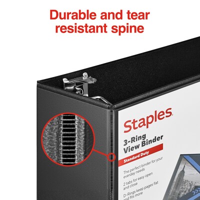 Staples® Standard 4" 3 Ring View Binder with D-Rings, Black (26357-CC)