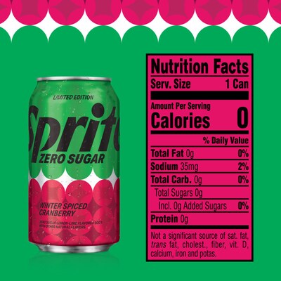 Sprite Zero Sugar Winter Spiced Cranberry, 12 oz., 24 Cans/Pack (A-0023213)