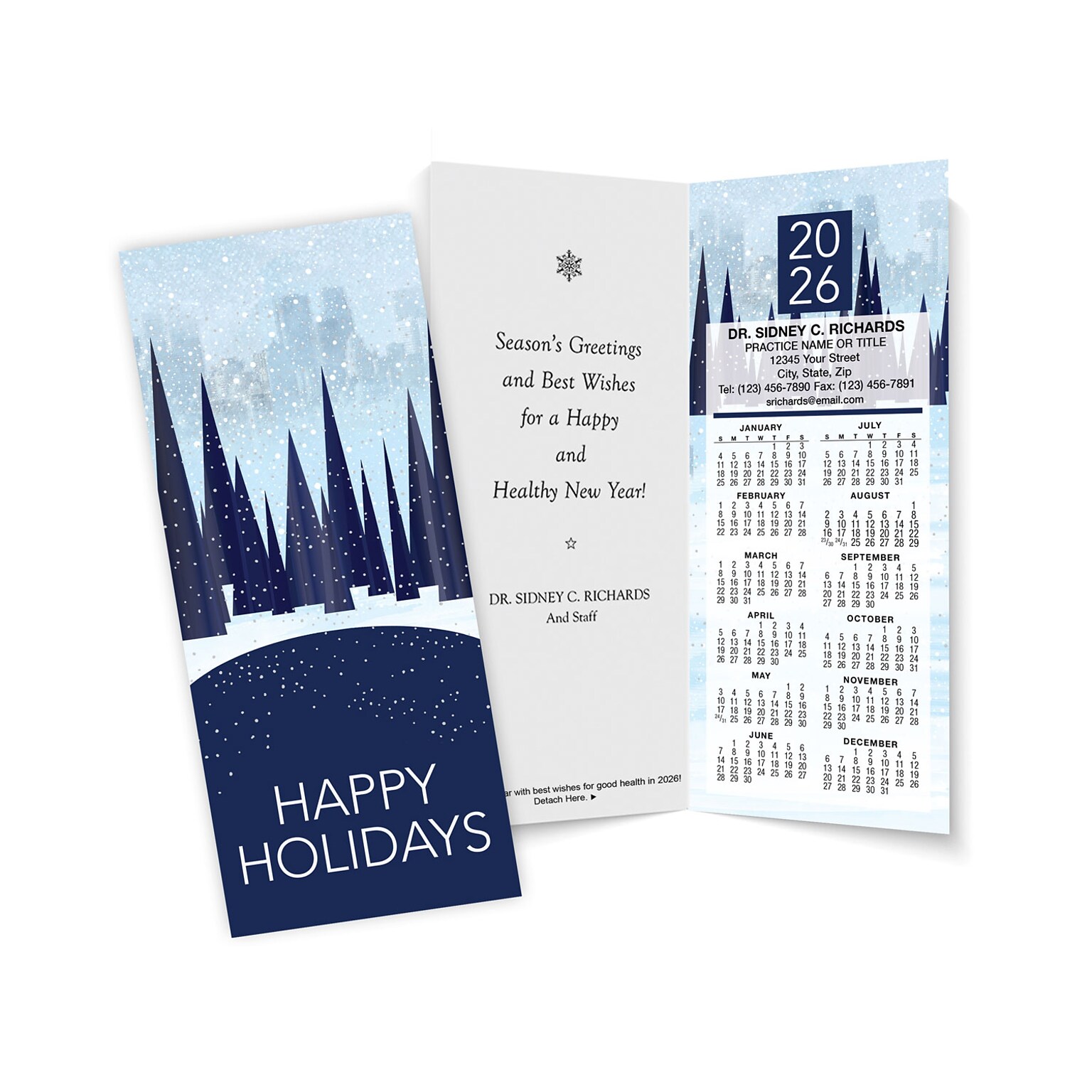 Custom Folded Calendar Cards, 3.625 x 8.5, 12 Pt. Coated Stock, 100/Pack