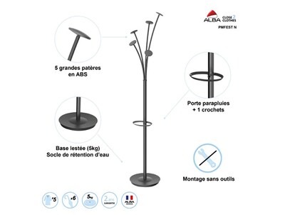 Alba Festival Coat Tree, Black, Steel/Plastic  (PMFEST N)