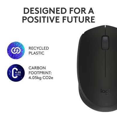 Logitech M170 Wireless Ambidextrous Optical Mouse, Black (910-004940)