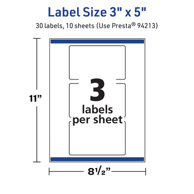 Avery TrueBlock Laser/Inkjet Rectangle Multipurpose Labels, 3" x 5", White, 30/Pack (94213)