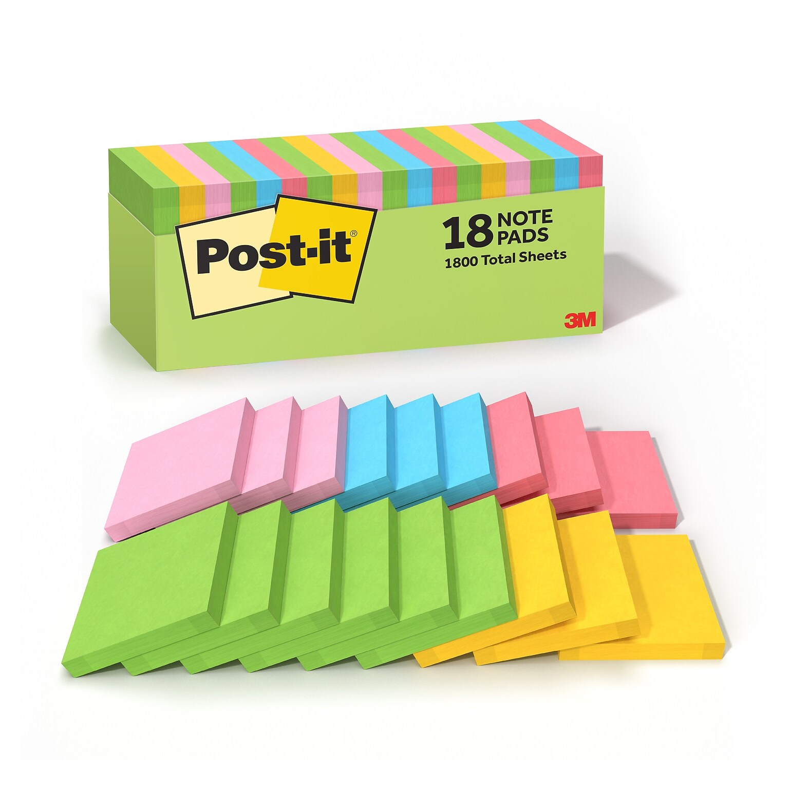 Post-it Notes, 3 x 3, Floral Fantasy Collection, 100 Sheet/Pad, 18 Pads/Pack (654-18BRCP)