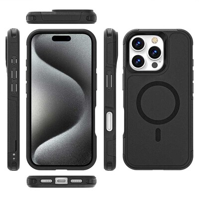 SaharaCase Raider MagSafe Phone Case with Magnetic Wallet for iPhone 16 Pro, Shock Absorbing, Scorpion Black (CP00667)