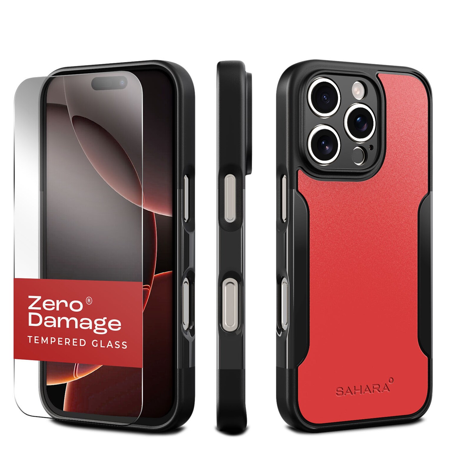 SaharaCase Classic MagSafe Phone Case for iPhone 16 Pro Max with Screen Protector, Shock Absorbing, Viper Red (CP00703)