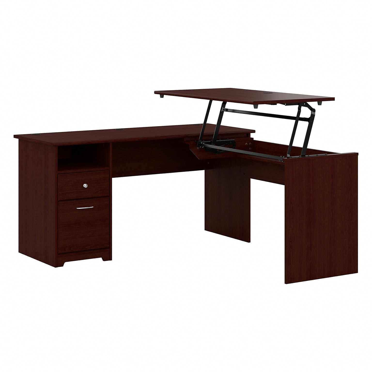 Bush Furniture Cabot 60W 3 Position L Shaped Sit to Stand Desk, Harvest Cherry (CAB043HVC)