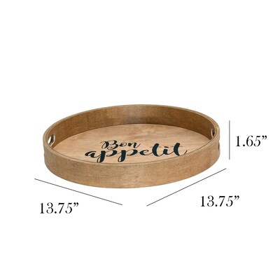 Elegant Designs Bon Appetit Decorative 13.75 Round Wood Serving Tray w/ Handles, Natural Wood (HG