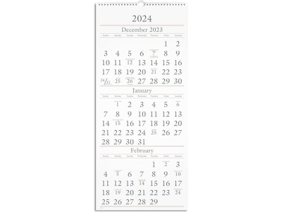 2024 AT-A-GLANCE 12 x 27 Three-Month Wall Calendar, White/Black (SW115-28-24)