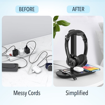 Delton 30X Wireless Noise Canceling Bluetooth Computer Headset with HS1 Wireless Charging Station, Black (DHSWC130XD)