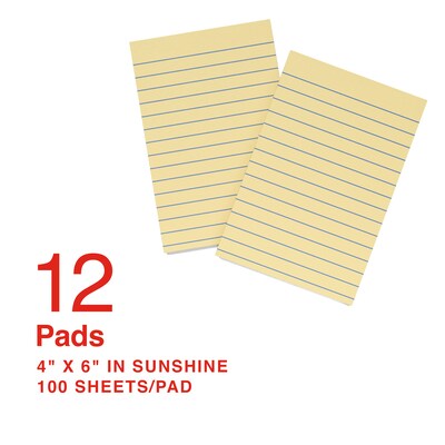 Staples Recycled Sticky Notes, 4 x 6, Sunshine Collection, Lined, 100 Sheets/Pad, 12 Pads/Pack (S-