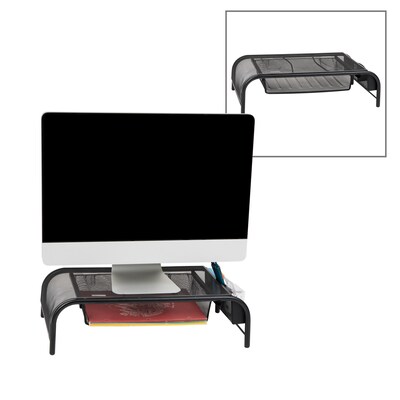Mind Reader Monitor Stand with Paper Tray, Up to 24" Monitor, Black, 2/Pack (2MESHMON-BLK)