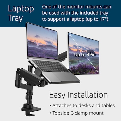 Kensington SmartFit Premium Heavy Duty Dual Monitor Arm with Laptop Tray, UP to 49", Black (K58274NA)