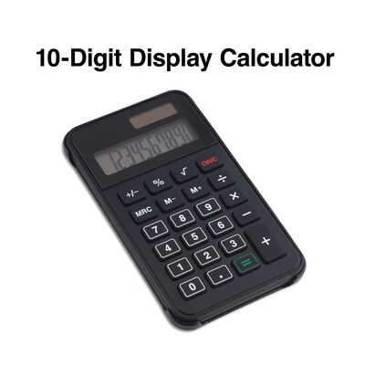 Quill Brand® 10-Digit Solar and Battery Basic Calculator, Black (ST150-CC)