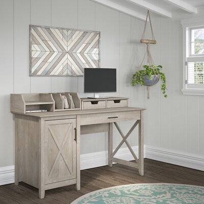 Bush Furniture Key West 54"W Single Pedestal Desk, Washed Gray (KWD154WG-03)