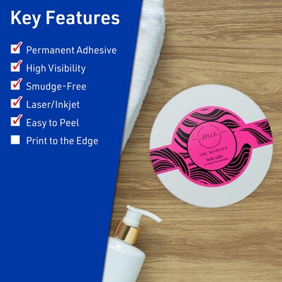 Avery Cigar Laser/Inkjet Multipurpose Labels, 2-3/8 x 8, Neon Magenta (240/Box)