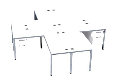 Boss Office Products Simple System 60W L-Shaped Desk with Pedestal, White, 4/Set (SGSD019-201-WT)