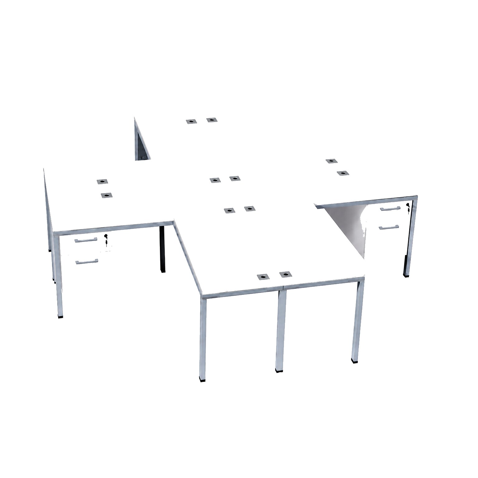 Boss Office Products Simple System 60W L-Shaped Desk with Pedestal, White, 4/Set (SGSD019-201-WT)