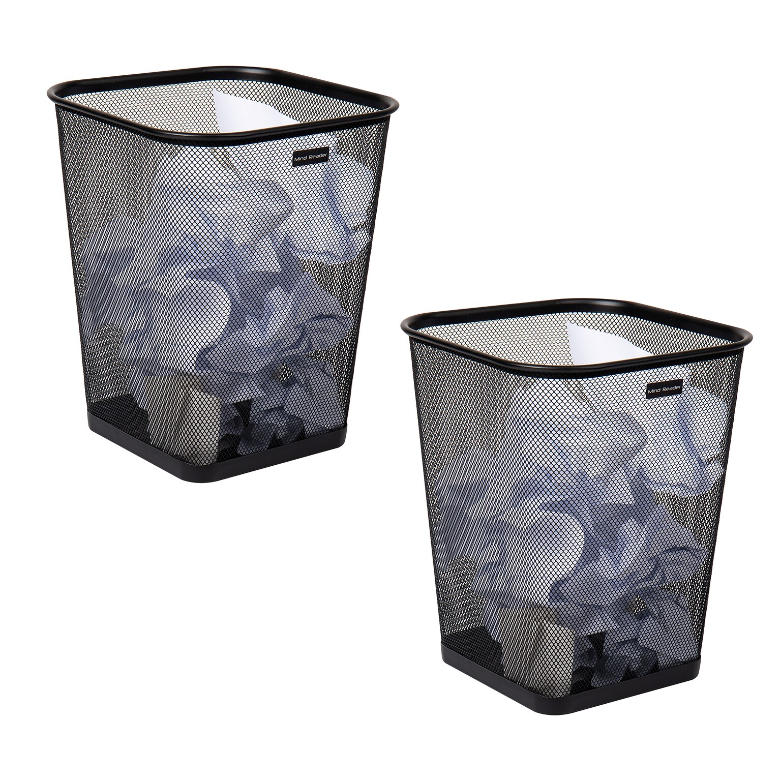 Mind Reader Metal Trash Can Without Lid, 5 Gallon, Black, 2/Pack (2SQUAGA-BLK)
