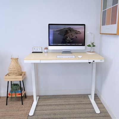 Mount-It! 47W Electric Adjustable Standing Desk, Maple/White (MI-15004)