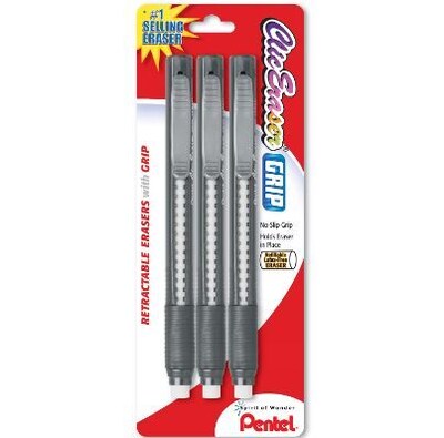 Pentel Clic Eraser Stick Eraser, White, 3/Pack (ZE21BP3-K6)