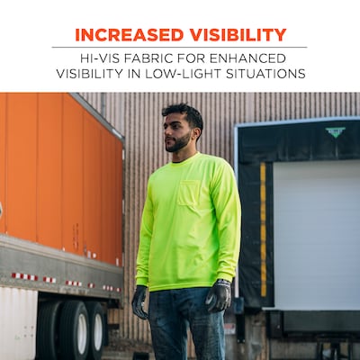 GloWear 8093 High Visibility Long Sleeve T-Shirt, Lime, X-Small (21811)