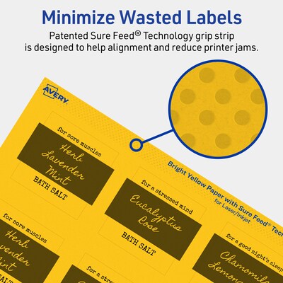 Avery Laser/Inkjet Square Multipurpose Labels, 2" x 2", Bright Yellow, 960/Box (94107)