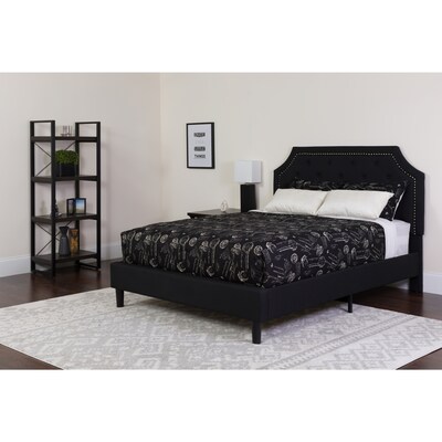 Flash Furniture Brighton Tufted Upholstered Platform Bed in Black Fabric with Pocket Spring Mattress, Full (SLBM6)