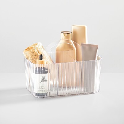 mDesign 4-Section Plastic Desktop Caddy Organizer with Handle, Plastic, Clear (26051)
