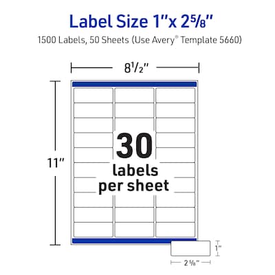 Avery Easy Peel Laser Address Labels, 1" x 2-5/8", Clear, 1,500 Labels/Box (5660)