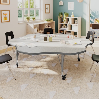 Flash Furniture Wren 60 Flower Activity Table, Height Adjustable, Light Gray Top/Silver Frame (XUA60FLRLGTPC)