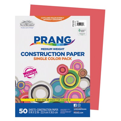 Prang 9 x 12 Construction Paper, Red, 50 Sheets/Pack, 10 Packs/Bundle (PAC6103-10)