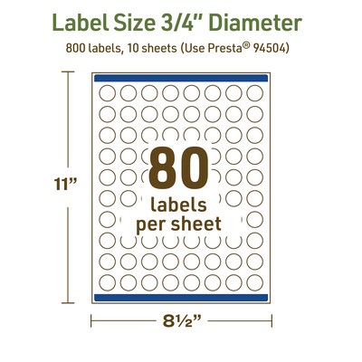 Avery Dissolvable Circle Multipurpose Labels, 0.75" Dia., Off-white, 800/Pack (94504)