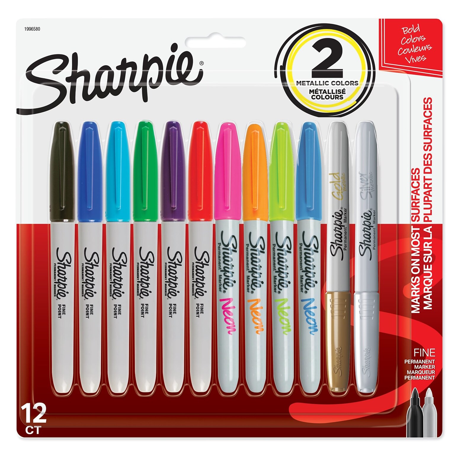 Sharpie Permanent Markers, Fine Point, Assorted Colors, 12/Pack (1996580)