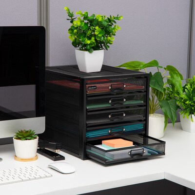 Mind Reader 5-Compartment Metal Mesh File Storage Drawers, Black (5CABMESH-BLK)