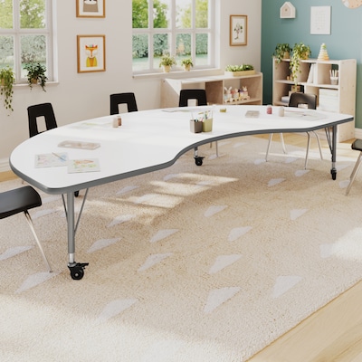 Flash Furniture Wren Kidney Activity Table, 96 x 48, Height Adjustable, White Top/Silver Frame (XUA4896KDWHTPC)