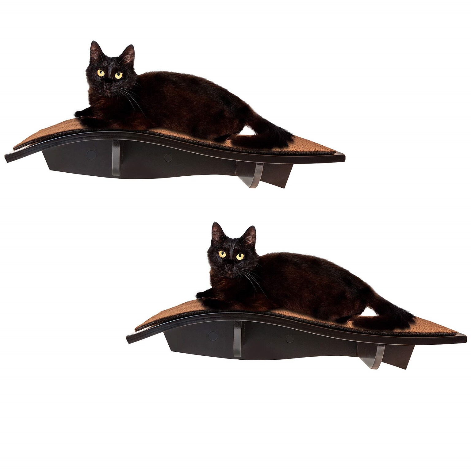Arf Pets Wall-Mounted Curved Wooden Cat Perch, 44 lb. Capacity, Brown, Pack of 2 (APCP2PCK)
