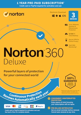 Norton 360 Deluxe for 3 Devices, Windows/Mac/Android/iOS, Download (21390663)