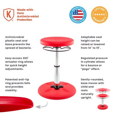 Kore Design Kids Adjustable Standard Wobble Chair 14" to 19", Red (KD-3100)
