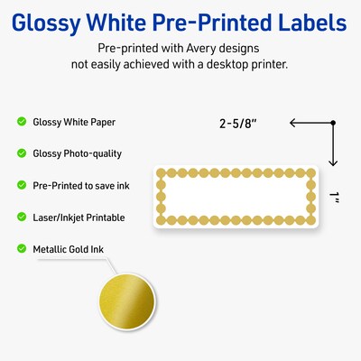 Avery Laser/Inkjet Rectangle Multipurpose Labels, 1 x 2-5/8, White, 160/Pack (S00-D1G)